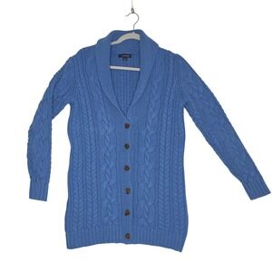 Lands End WoolBlue Cable Knit Shawl Collar Button Front Cardigan Sweater Medium